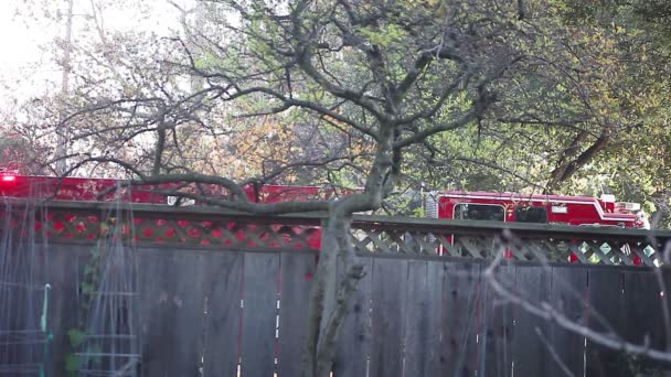 裏庭のフェンスの中から見た近所の緊急事態 — ストック動画