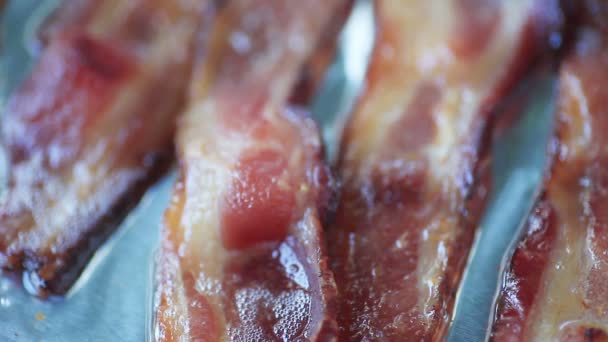 Fermer Vue Bacon Grésillement Pendant Cuit — Video