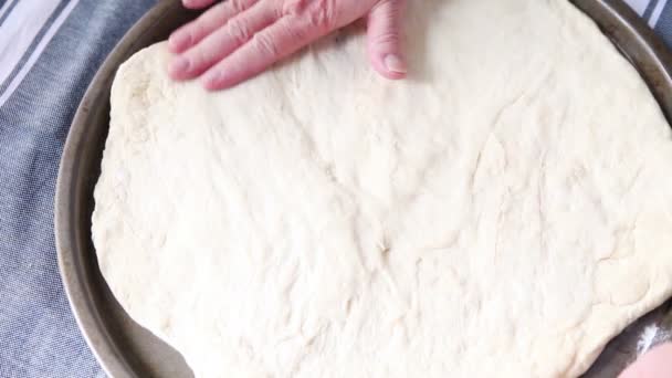 Pushing Dough Edges Pan Copy Space — Stock Video