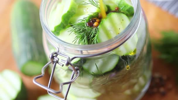 Making Homemade Pickles Glass Jar — Stock Video