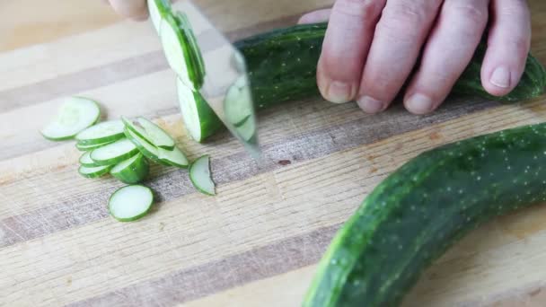 Preparing Fresh Cucumber Cutting Board — Stock Video