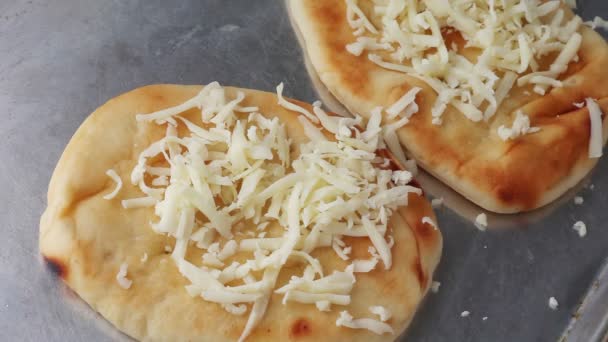 Woman Adds Raw Egg Pizza Keeps Slipping — Stock Video