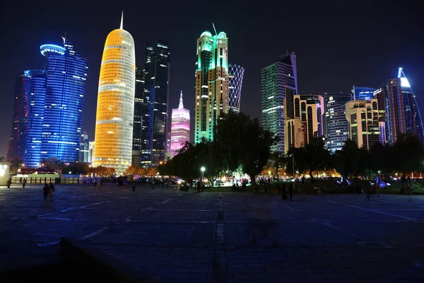 Katar Dauhá Března 2018 Noci Finanční Centrum Dauhá Hlavní Nejlidnatější — Stock fotografie