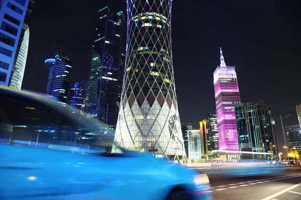Katar Doha Mart 2018 Gece Trafik Mali Merkezi Doha Qatar — Stok fotoğraf