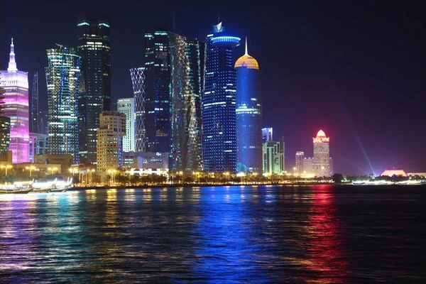 Qatar Doha Maart 2018 Nacht Financiële Centrum Doha Hoofdstad Grootste — Stockfoto