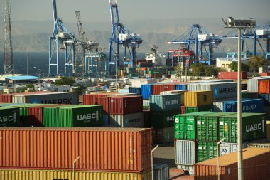 Jordan, Aqaba, 15 Aralık 2016: Akabe liman Gulf of Akabe'de Kızıldeniz, Ürdün Haşimi Krallığı boyunca