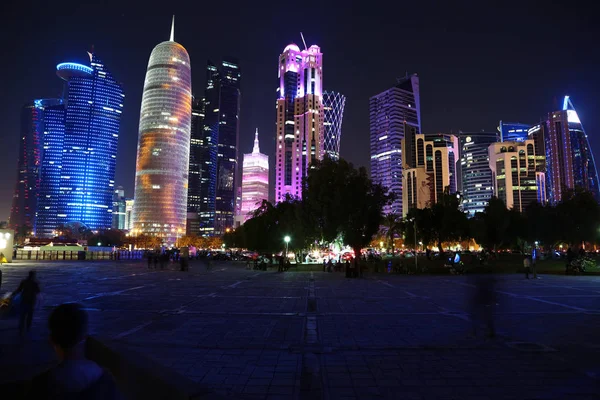 Κατάρ Ντόχα Μαρτίου 2018 Νύχτα Οικονομικό Κέντρο Της Ντόχα Πρωτεύουσα — Φωτογραφία Αρχείου