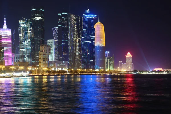 Qatar Doha Maart 2018 Nacht Financiële Centrum Doha Hoofdstad Grootste — Stockfoto