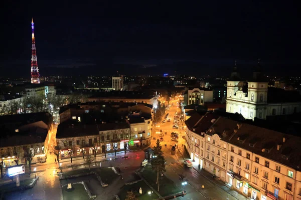 Ukraina Iwano Frankowsk Lutego 2017 Widok Miasto Noc Ratusha Lub — Zdjęcie stockowe