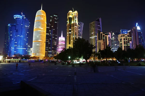 Qatar Doha Maart 2018 Nacht Financiële Centrum Van Doha Hoofdstad — Stockfoto