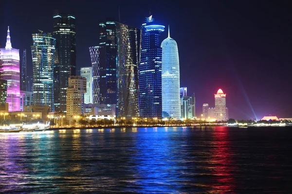 Qatar Doha Maart 2018 Nacht Financiële Centrum Doha Hoofdstad Grootste — Stockfoto