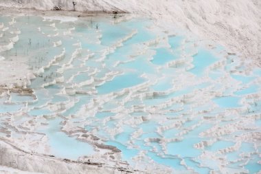 Pamukkale - cotton castle, Denizli Province in southwestern Turkey. Area is famous for a white carbonate mineral left by flowing water clipart