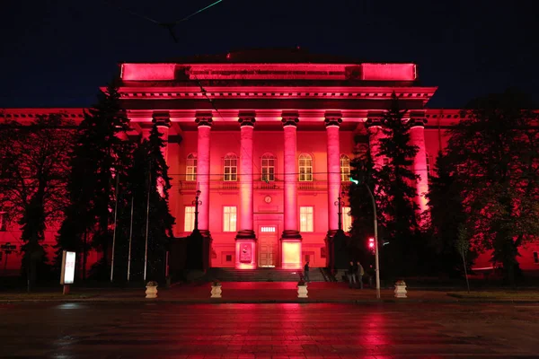 Ukrayna, Kiev, 7 Eylül 2011: Ukrayna Kiev Ulusal Üniversitesi kırmızı bina yakın kişi
