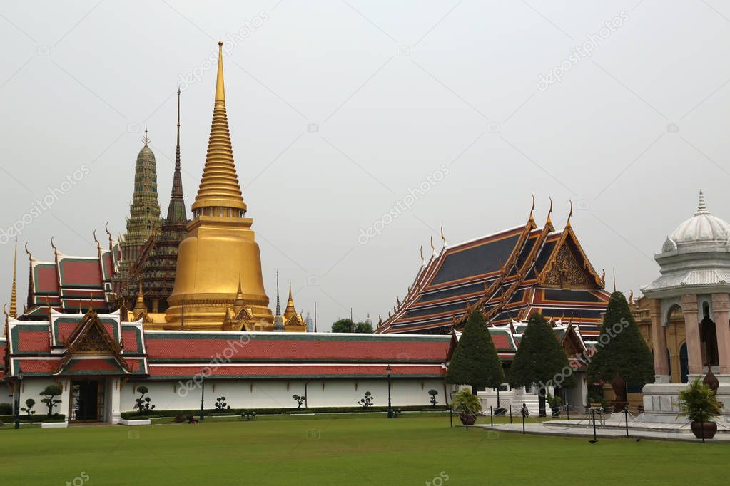 Temple of the Emerald Buddha in Bangkok in Thailand, Wat Phra Kaew or Wat Phra Si Rattana Satsadaram