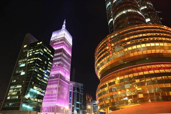 Qatar Doha Março 2018 Centro Financeiro Doha Noite Capital Cidade — Fotografia de Stock