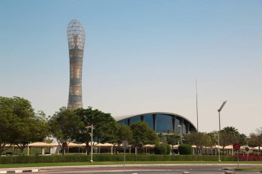 Katar, Doha, 26 Mart 2018: Meşale kule, Aspire bölge, Doha, Qata olarak da bilinen kulede Aspire