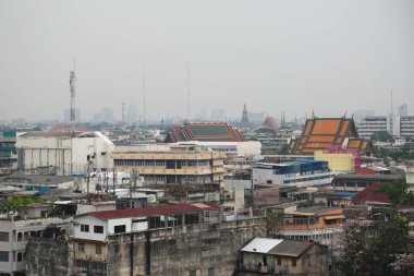 Bangkok şehir, Tayland Panoraması. Altın dağ, Wat Saket görünümünden