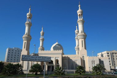 Sheikh Zayed Al Nahyan mosque in Dibba, United Arab Emirates. Dibba - coastal area at northern tip of eastern Arabian peninsula on Gulf of Oman clipart