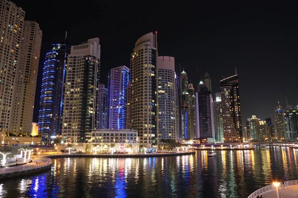 Оаэ Дубай Февраля 2016 Дубай Марина Ночью Объединенные Арабские Эмираты — стоковое фото