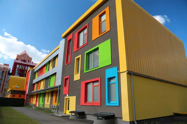 Colorful Buildings New Houses Many Coloured Facades — Stock Photo, Image