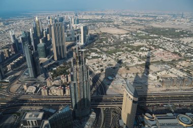 Birleşik Arap Emirlikleri, Dubai, 31 Ocak 2016: Görünüm Dubai downtown Burj Khalifa'nın gökdelenin 125 yerden. En iyi Uluslararası Dubai Kongre ve Sergi Sarayı, Birleşik Arap Emirlikleri, Basra Körfezi, Arap Yarımadası'nda, Orta Doğu