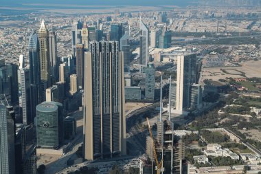 Birleşik Arap Emirlikleri, Dubai, 31 Ocak 2016: Görünüm Dubai downtown Burj Khalifa'nın gökdelenin 125 yerden. En iyi Uluslararası Dubai Kongre ve Sergi Sarayı, Birleşik Arap Emirlikleri, Basra Körfezi, Arap Yarımadası'nda, Orta Doğu