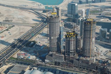 Birleşik Arap Emirlikleri, Dubai, 31 Ocak 2016: Görünüm Dubai downtown Burj Khalifa'nın gökdelenin 125 yerden. En iyi Uluslararası Dubai Kongre ve Sergi Sarayı, Birleşik Arap Emirlikleri, Basra Körfezi, Arap Yarımadası'nda, Orta Doğu