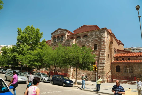 Griekenland Thessaloniki Juni 2013 Verkeer Weg Buurt Van Kerk Van — Stockfoto