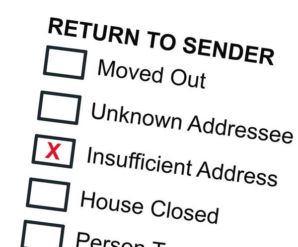 Return Sender Concept Marked Insufficient Address — Stock Photo, Image