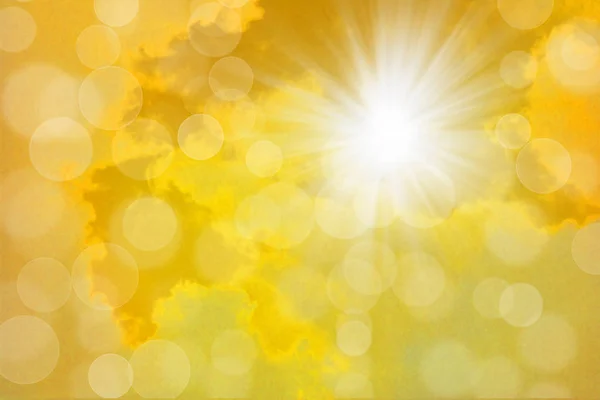 Rayos Sol Oníricos Cielo Amarillo Brillante Dorado Con Ilustración Orbes — Foto de Stock