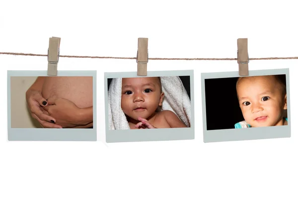 Collage Van Een Kind Sjablonen Hang Aan Een Touw Witte — Stockfoto