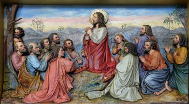 Jesus and Apostles in the Mount of Olives, fresco in the church of Saint Matthew in Stitar, Croatia  clipart