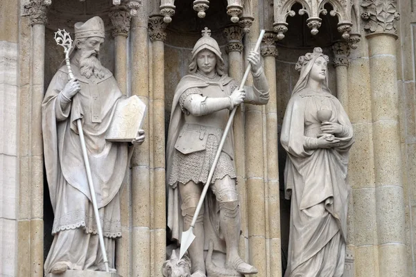 Statue Saints Methodius George Barbara Portal Cathedral Dedicated Assumption Mary — Stock Photo, Image