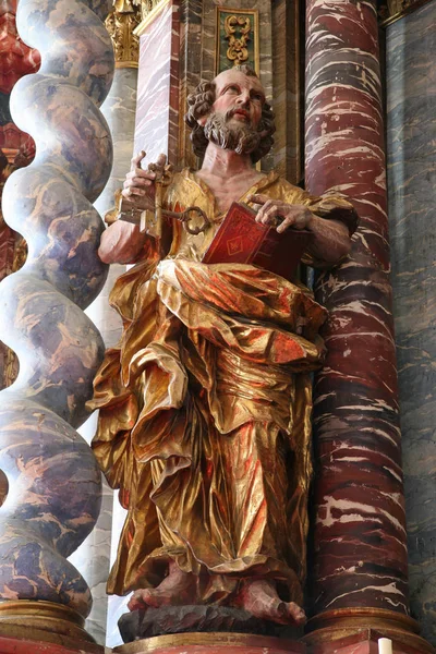 San Pedro Estatua Altar Catedral Asunción Varazdin Croacia — Foto de Stock