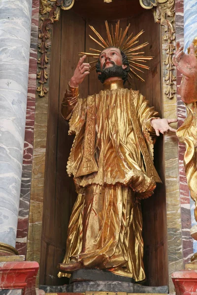 Johannes Van Nepomuk Standbeeld Het Altaar Kathedraal Van Veronderstelling Varazdin — Stockfoto
