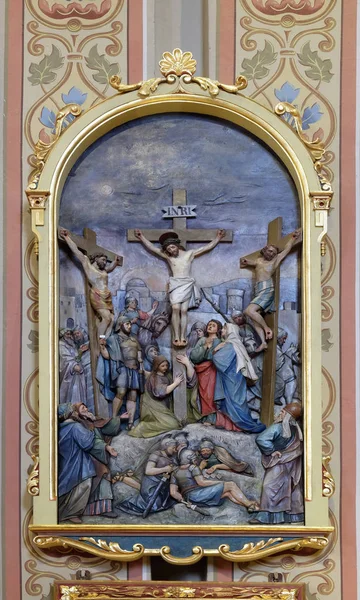 Kalvarienberg Jesus Stirbt Kreuz Kirche Des Heiligen Matthäus Stich Kroatien — Stockfoto