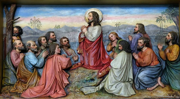 Ιησούς Και Απόστολοί Στο Όρος Των Ελαιών Τοιχογραφία Στο Εκκλησία — Φωτογραφία Αρχείου