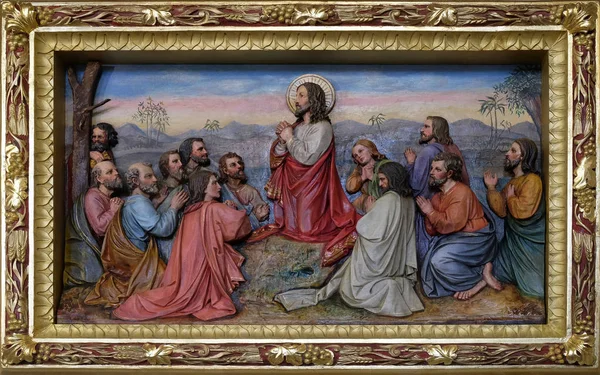 Jezus Apostelen Olijfberg Fresco Kerk Van Saint Matthew Stitar Kroatië — Stockfoto