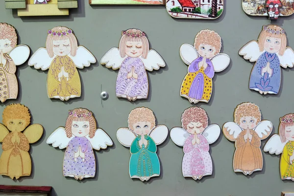 Engelen Kraam Met Decoraties Voor Wintervakantie Traditionele Jaarlijkse Kerstmarkt Zagreb — Stockfoto