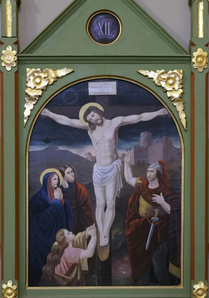 Крестная Станция Иисус Умирает Кресте Церковь Святого Матфея Ститаре Хорватия — стоковое фото