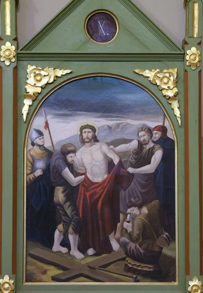 Stationer Korset Jesus Fråntagen Sin Plagg Sankt Matteus Kyrka Stitar — Stockfoto