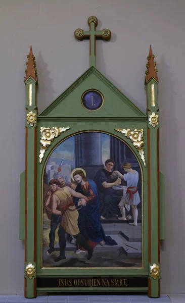 1St Stationer Korset Jesus Döms Till Döden Sankt Matteus Kyrka — Stockfoto