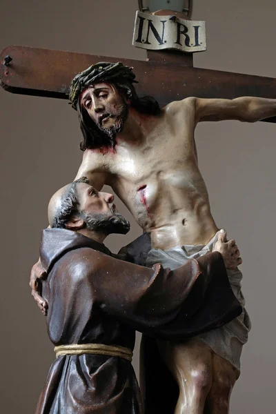 Francis Usuwa Jezusa Krzyża Kościół Mateusza Stitar Chorwacja — Zdjęcie stockowe