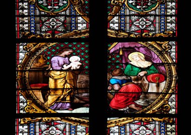 Vitray içinde Zagreb Katedrali Mary varsayım adanmış bakire Meryem'in doğumu
