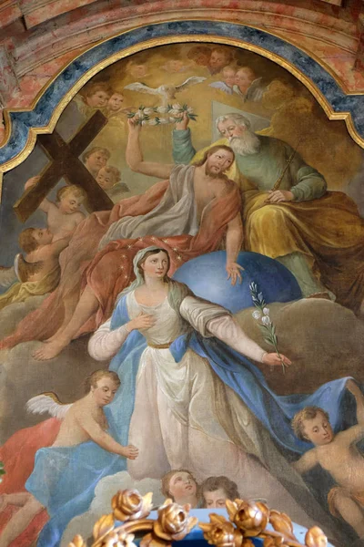 Couronnement Vierge Marie Retable Dans Église Sainte Trinité Klenovnik Croatie — Photo