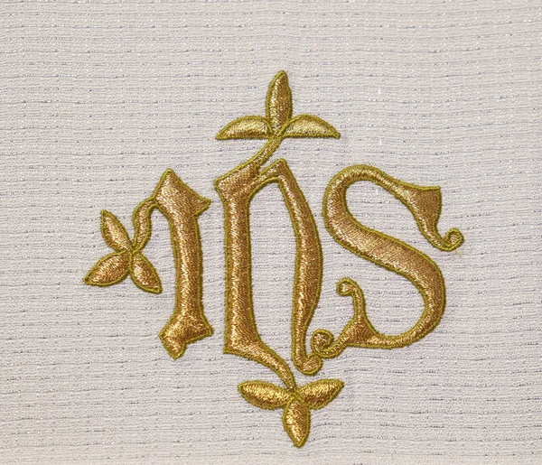 Ihs Sign Detail Church Vestment Made Sisters Charity Saint Vincent — Stock Photo, Image