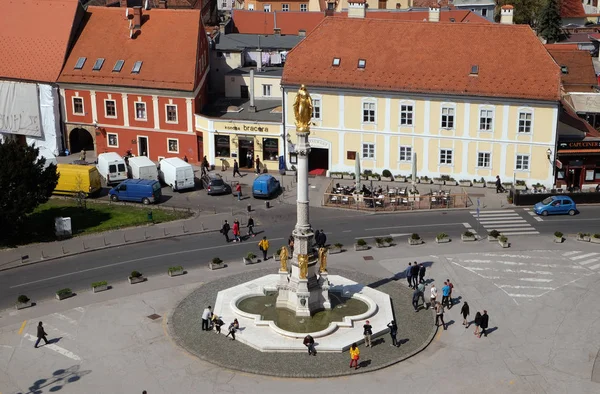 Holy Mary Column Circa 1865 Angels Fountain Front Zagreb Cathedral — Stock Photo, Image