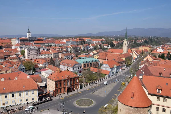 Перегляд Zagreb Від Вежу Собору Присвячений Загребі Успіння Марії Квітня — стокове фото