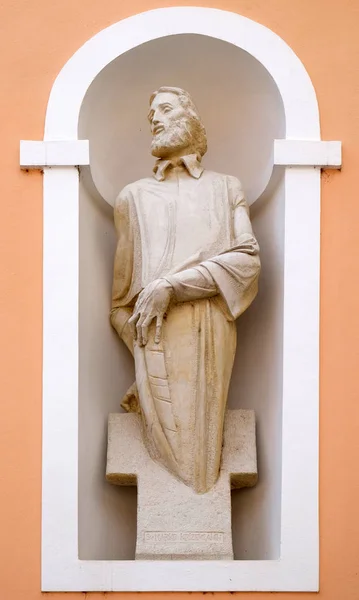 Saint Mark Krizin Standbeeld Gevel Van Kathedraal Van Veronderstelling Varazdin — Stockfoto