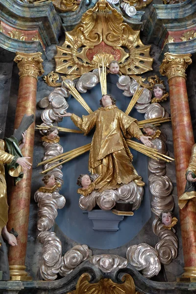 Saint Stephen Protomartyr Statue Altar Baroque Church Our Lady Snow — Stock Photo, Image